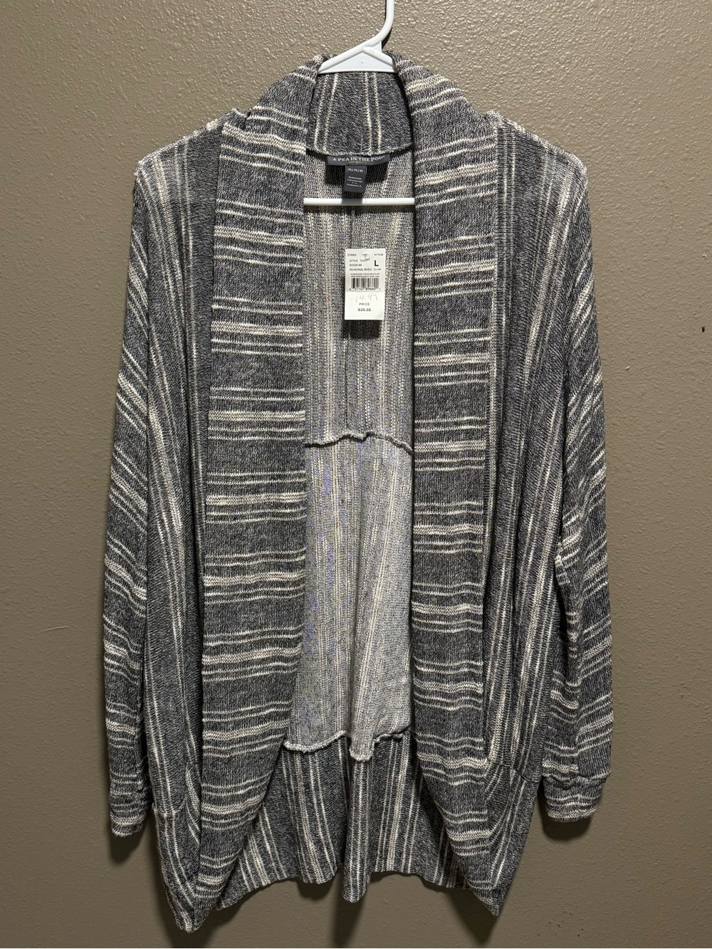 A Pea in the Pod Gray & White Striped Open Front Maternity Cardigan
